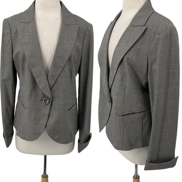 Lafayette 148 Blazer Virgin Wool Stretch Single Button Front Gray Womens size 12 - Picture 1 of 9